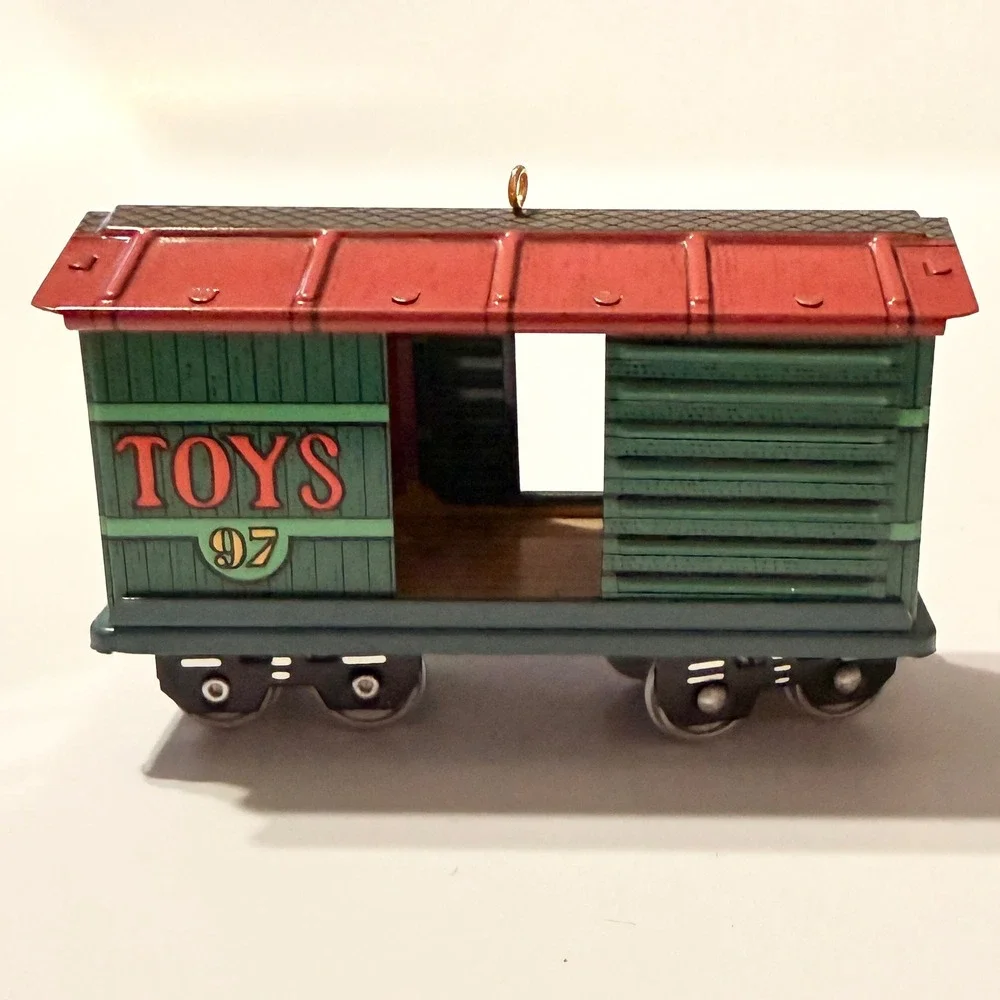 Hallmark Yuletide Central Train Ornament Set 1994-1997 Pressed Tin 4pc Boxed
